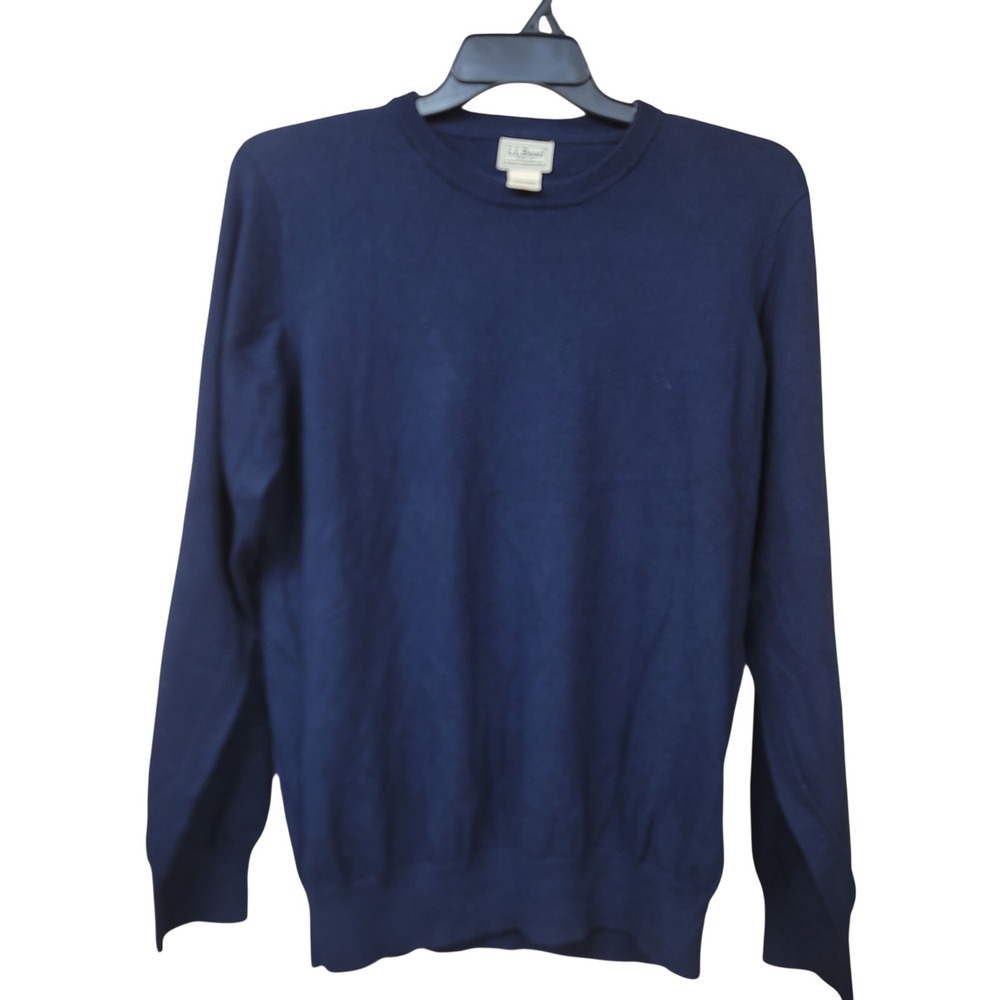 LL Bean Mens Navy Blue Cotton Cashmere Crew Neck Sweater Quiet Luxury Size L